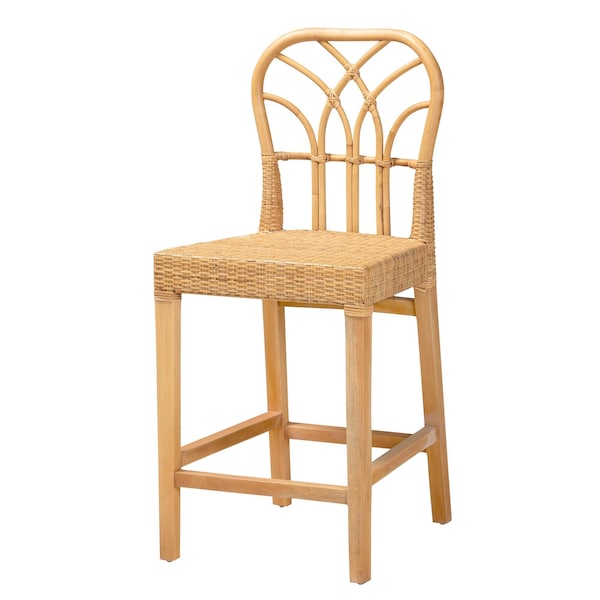 Bali & Pari Monaco Modern Bohemian Natural Rattan and Mahogany Wood Counter Stool 235-13138-ZORO - main
